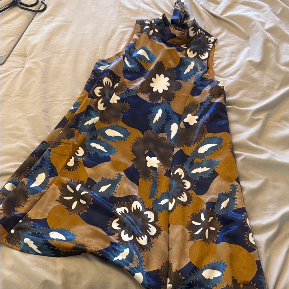 Moon River Blue and Brown Floral Mini Dress